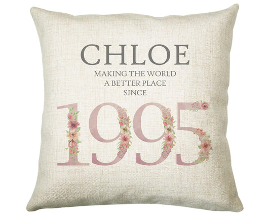 30th Birthday Gift for Her Personalised 1995 Birthday Cushion Age 30 Gift for Women - Ladies Floral Design Mum Daughter Sister Thirty BNM30C