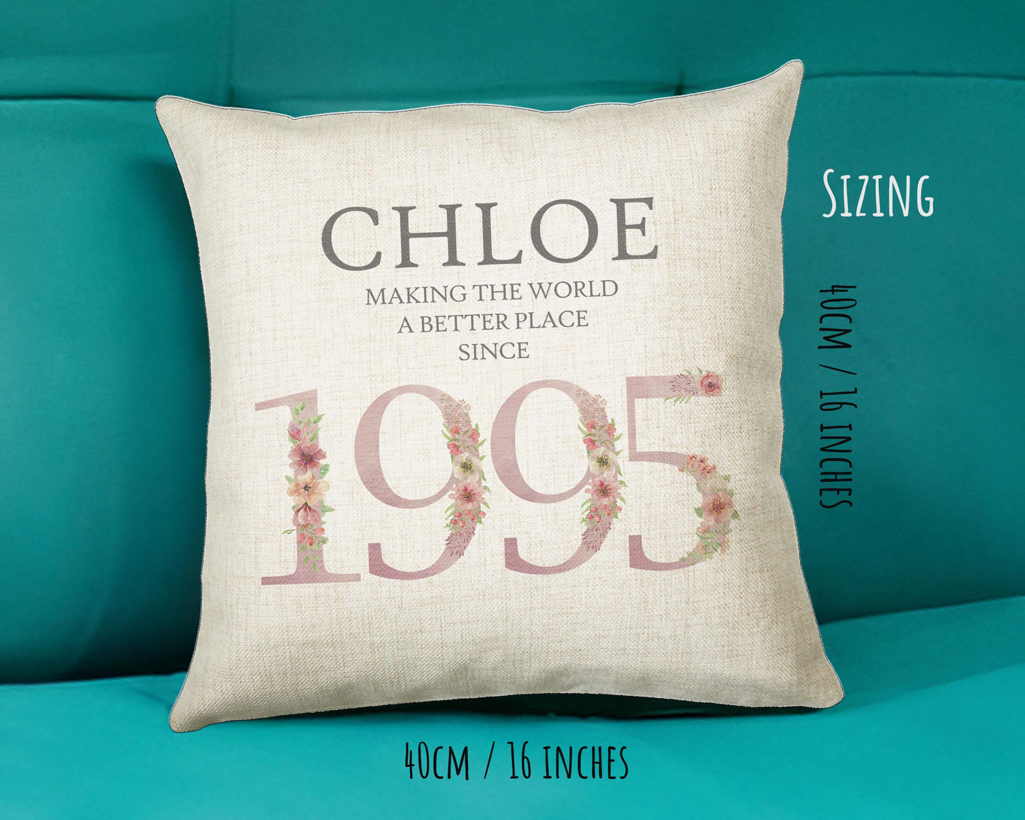 30th Birthday Gift for Her Personalised 1995 Birthday Cushion Age 30 Gift for Women - Ladies Floral Design Mum Daughter Sister Thirty BNM30C