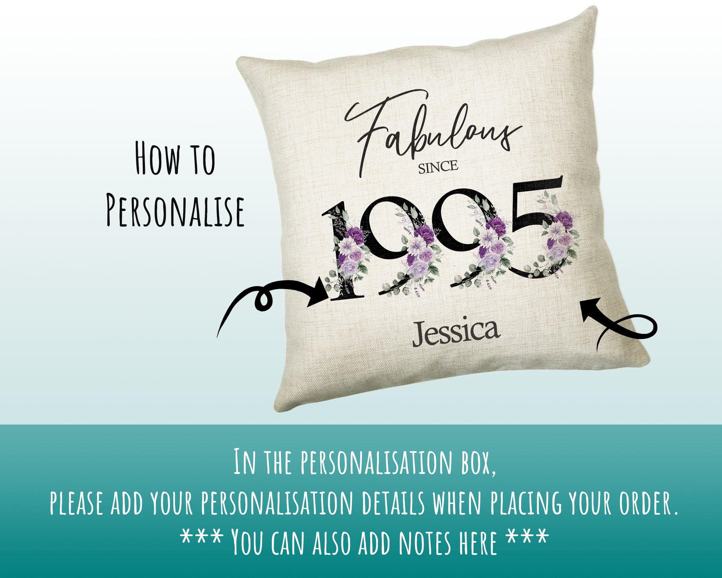 30th Birthday Gift for Her Personalised 1995 Birthday Cushion Age 30 Gift for Women - Ladies Floral Design Mum Daughter Sister Thirty BNP30C