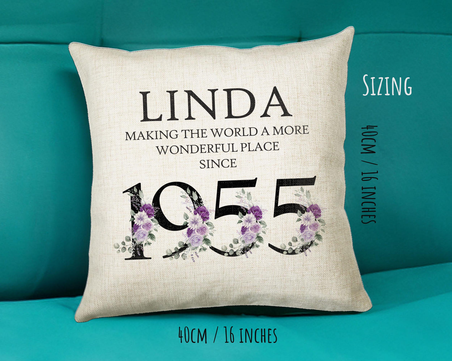 70th Birthday Gift for Women - Personalised 1955 Birthday Cushion Age 70 Gift for Her - Ladies Floral Design Mum Nan Gran Seventy BNQ70C