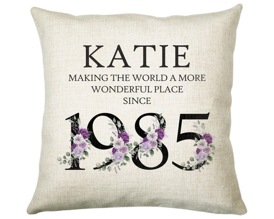 40th Birthday Gift for Women - Personalised 1985 Birthday Cushion Age 40 Gift for Her Ladies Floral Design Mum Daughter Sister Forty BNQ40C