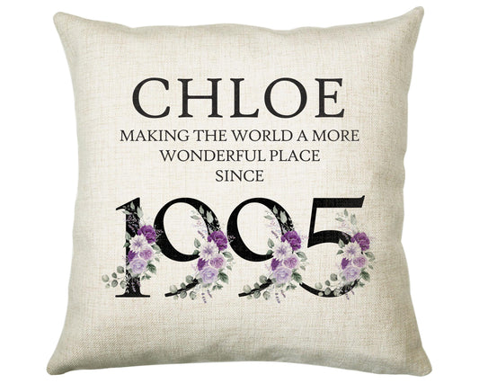 30th Birthday Gift for Her Personalised 1995 Birthday Cushion Age 30 Gift for Women - Ladies Floral Design Mum Daughter Sister Thirty BNQ30C