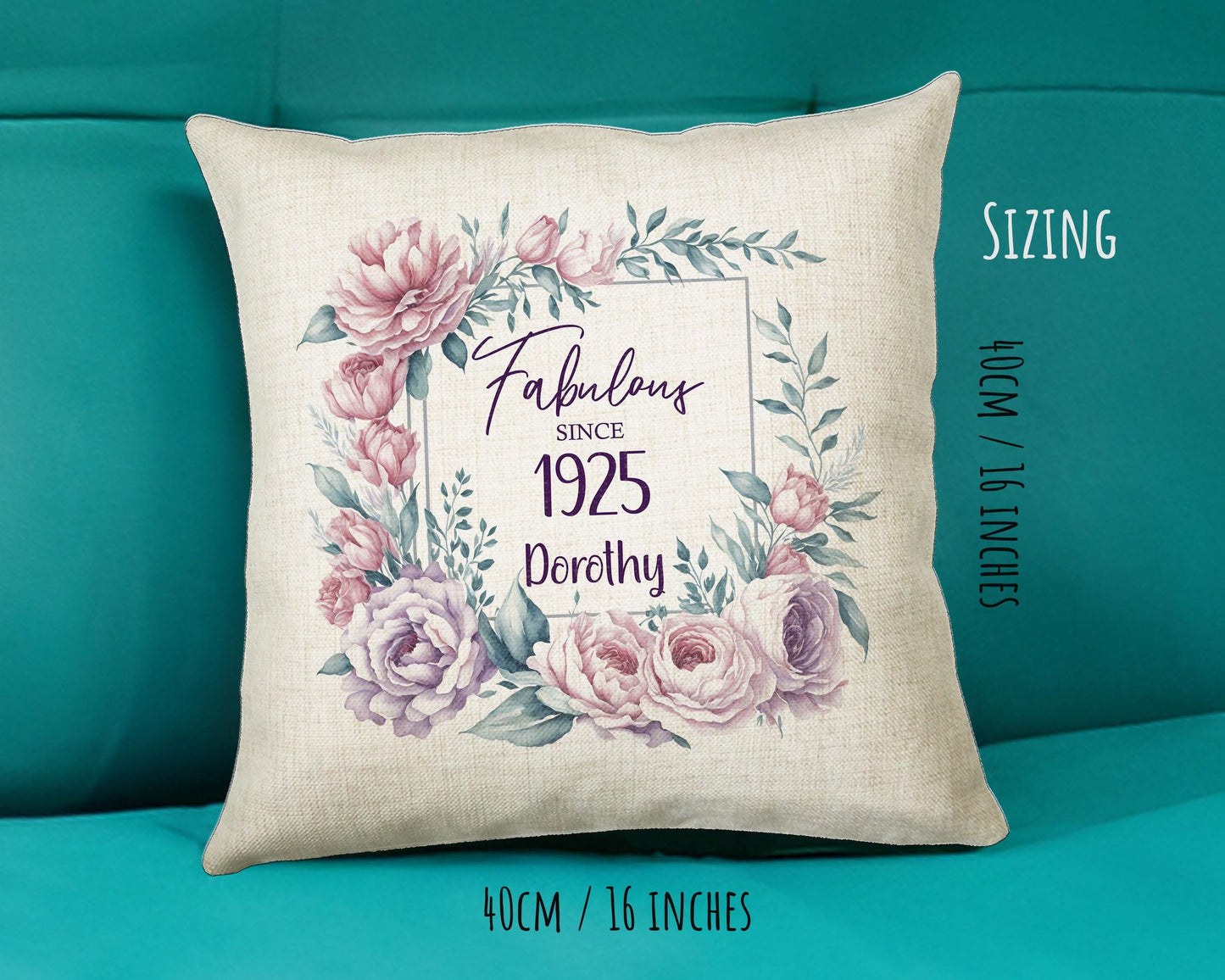100th Birthday Gift for Women - Personalised 1925 Birthday Cushion Age 100 Gift for Her - Ladies Floral Design Mum Nan Gran Hundred BNR100C