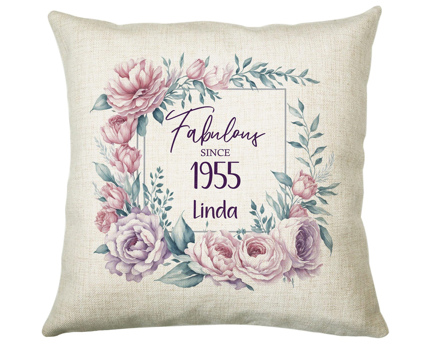 70th Birthday Gift for Women - Personalised 1955 Birthday Cushion Age 70 Gift for Her - Ladies Floral Design Mum Nan Gran Seventy BNR70C