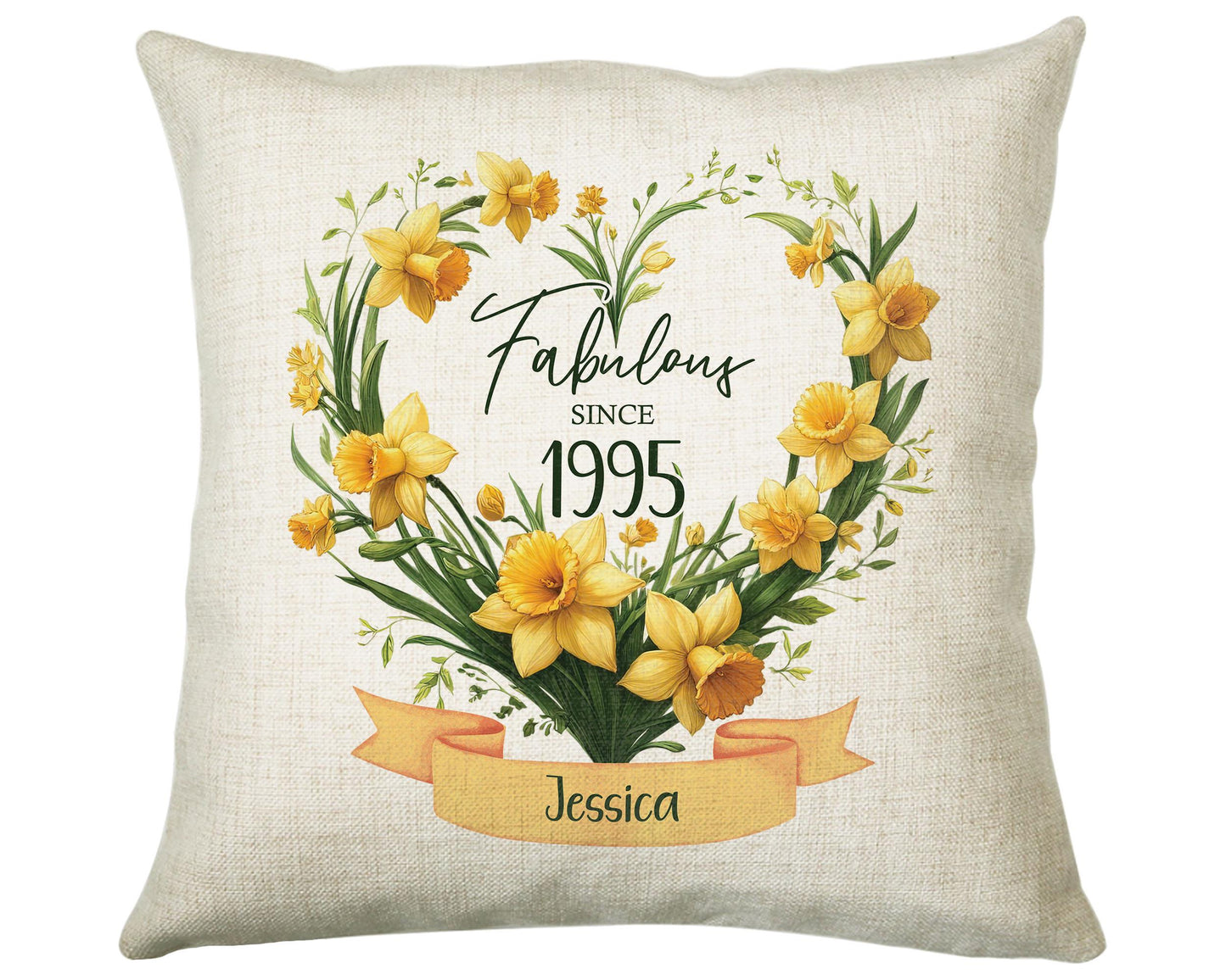 30th Birthday Gift for Her Personalised 1995 Birthday Cushion Age 30 Gift for Women Floral Daffodil Design Mum Daughter Sister Thirty BNS30C
