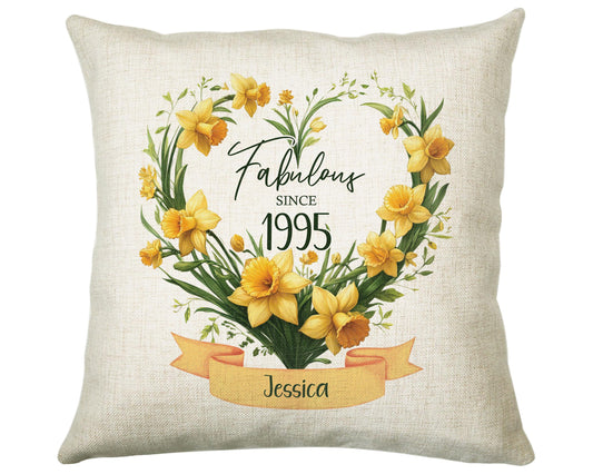 30th Birthday Gift for Her Personalised 1995 Birthday Cushion Age 30 Gift for Women Floral Daffodil Design Mum Daughter Sister Thirty BNS30C
