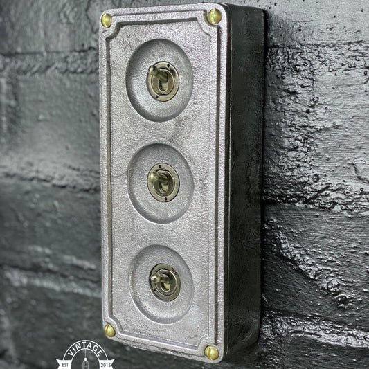 3 Gang 2 Way Solid Cast Metal Conduit Toggle Light Switch