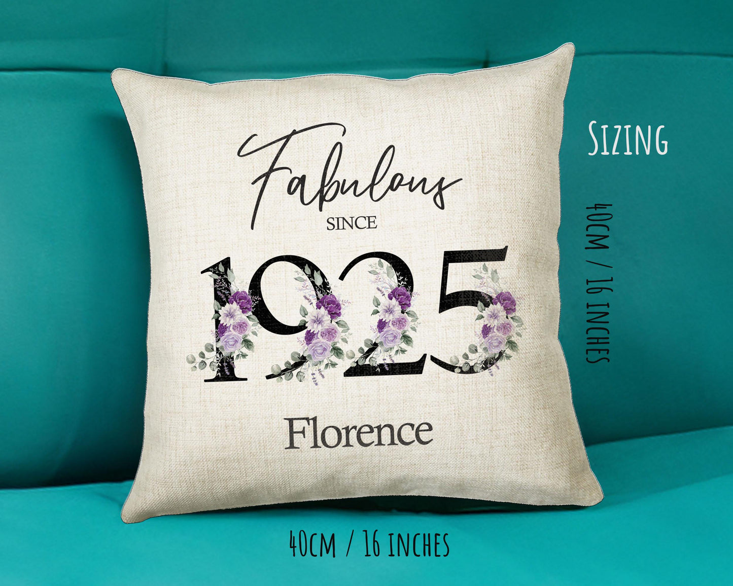 100th Birthday Gift for Women - Personalised 1925 Birthday Cushion Age 100 Gift for Her - Ladies Floral Design Mum Nan Gran Hundred BNP100C