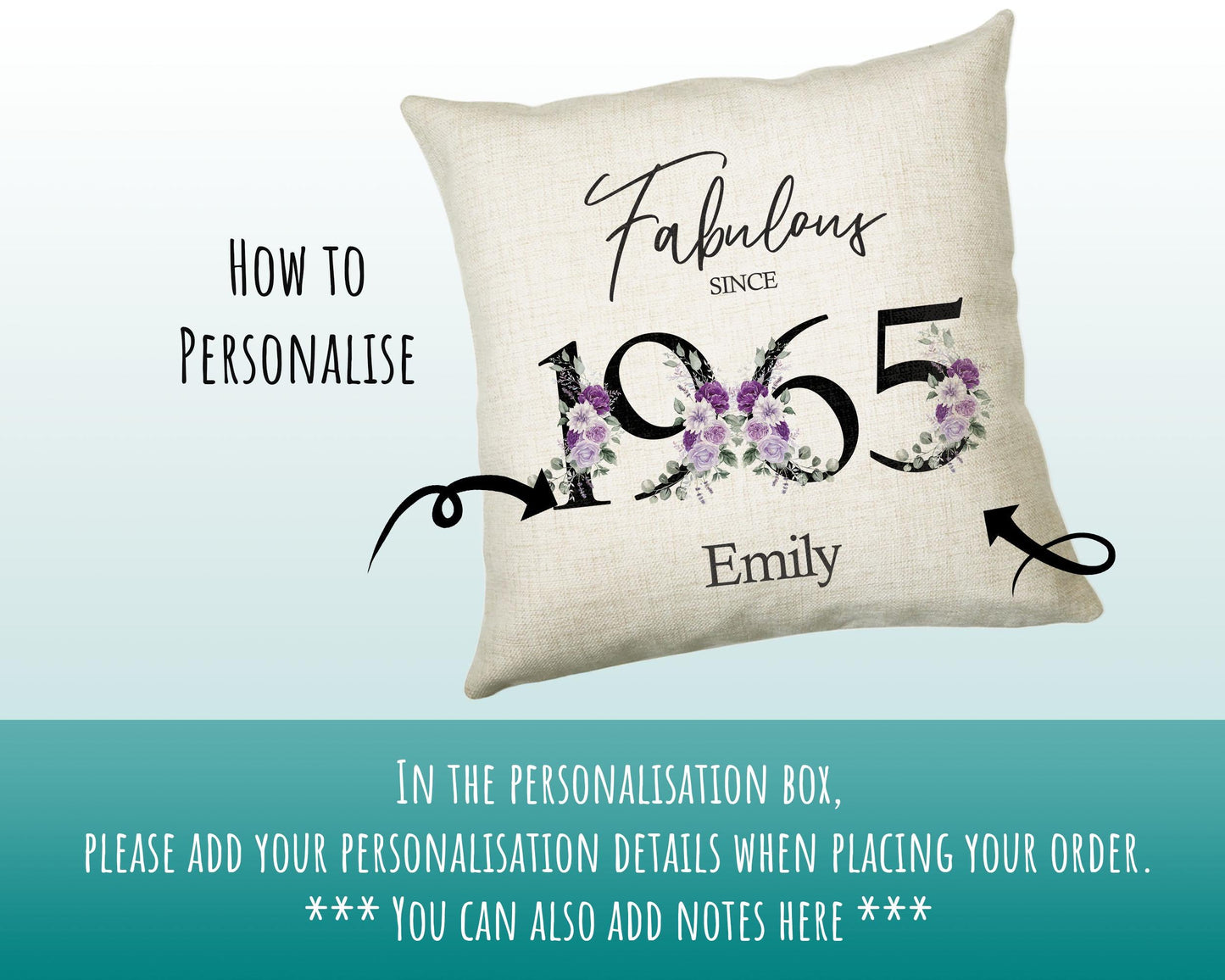 60th Birthday Gift for Women - Personalised 1965 Birthday Cushion Age 60 Gift for Her - Ladies Floral Age Design Mum Nan Gran Sixty BNP60C