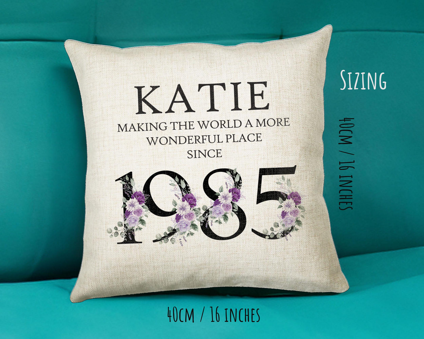 40th Birthday Gift for Women - Personalised 1985 Birthday Cushion Age 40 Gift for Her Ladies Floral Design Mum Daughter Sister Forty BNQ40C