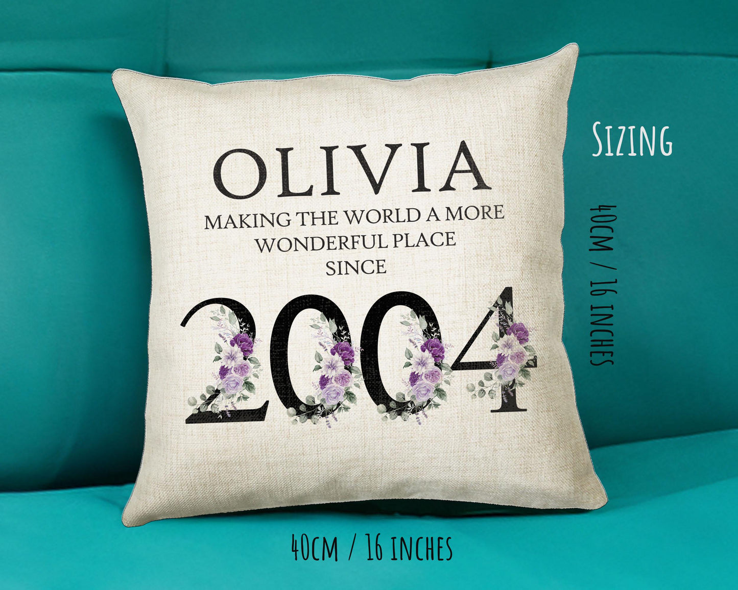 21st Birthday Gift for Women - Personalised 2004 Birthday Cushion Age 21 Gift for Her Lady Floral Design Daughter Sister Twenty One BNQ21C