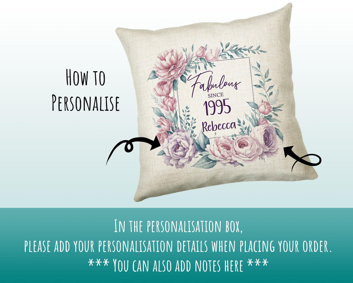 30th Birthday Gift for Her Personalised 1995 Birthday Cushion Age 30 Gift for Women - Ladies Floral Design Mum Daughter Sister Thirty BNR30C