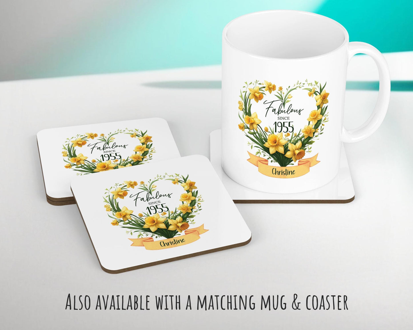 70th Birthday Gift for Women - Personalised 1955 Birthday Cushion Age 70 Gift for Her Floral Daffodil Design Mum Nan Gran Seventy BNS70C