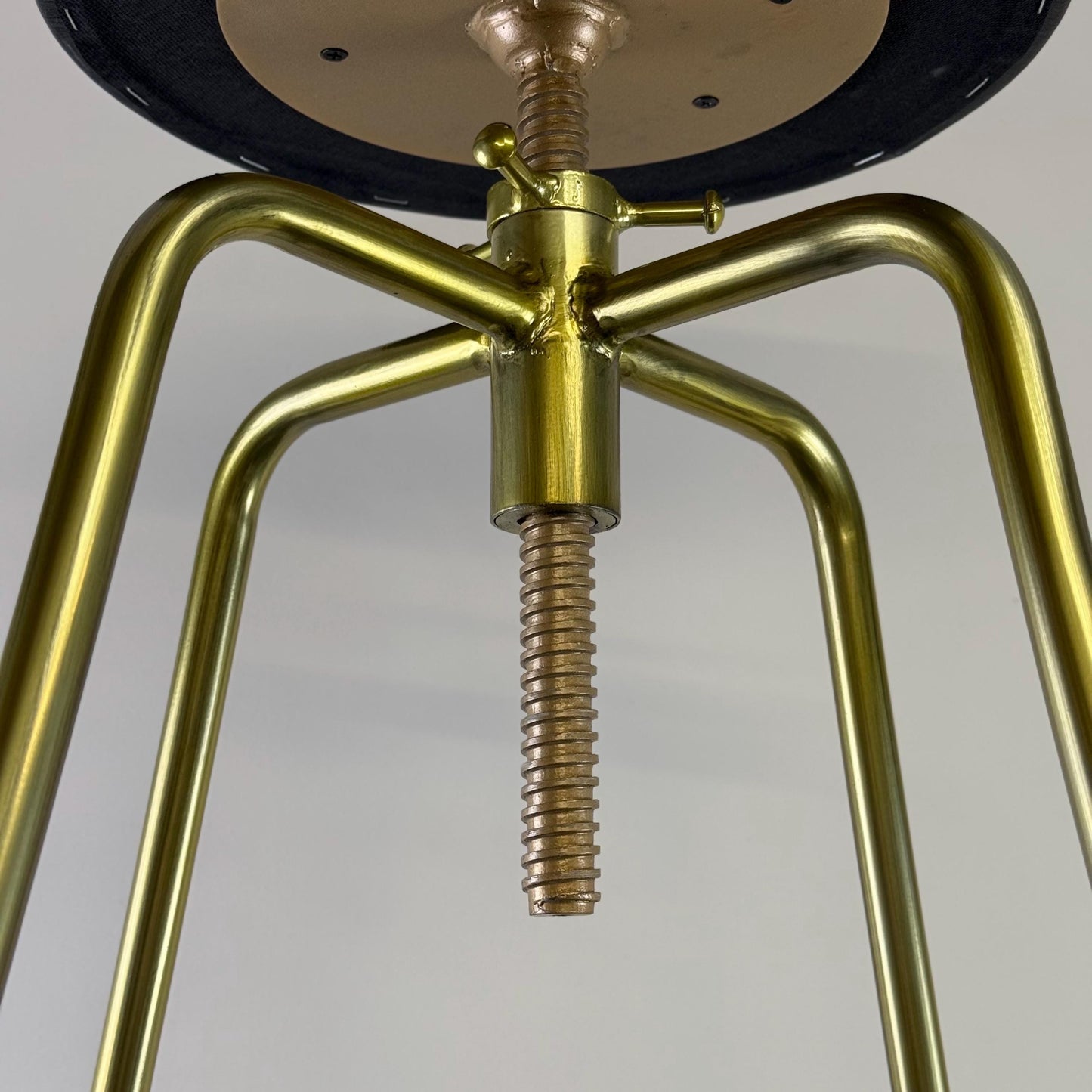 Brass Bar Adjustable Stool Black Leather Top Seat | Vintage Industrial Style