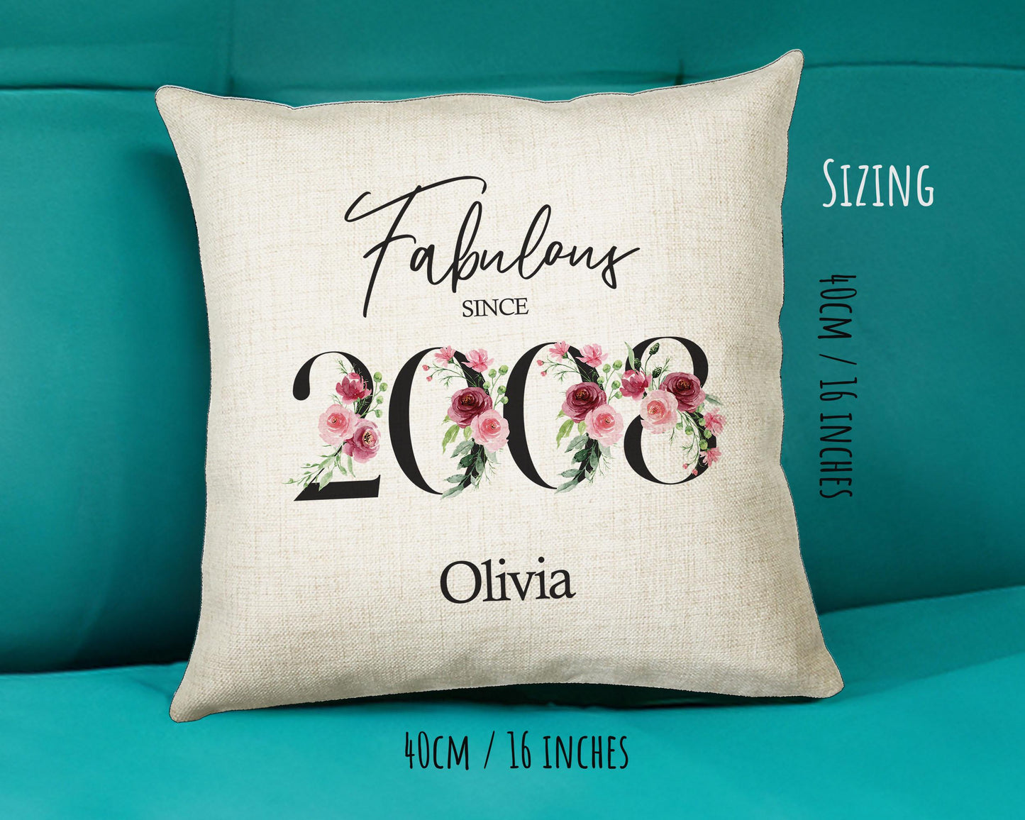 18th Birthday Gift for Women - Personalised 2008 Birthday Cushion Age 18 Gift for Her Ladies Floral Design Daughter Sister Eighteen BNC18C