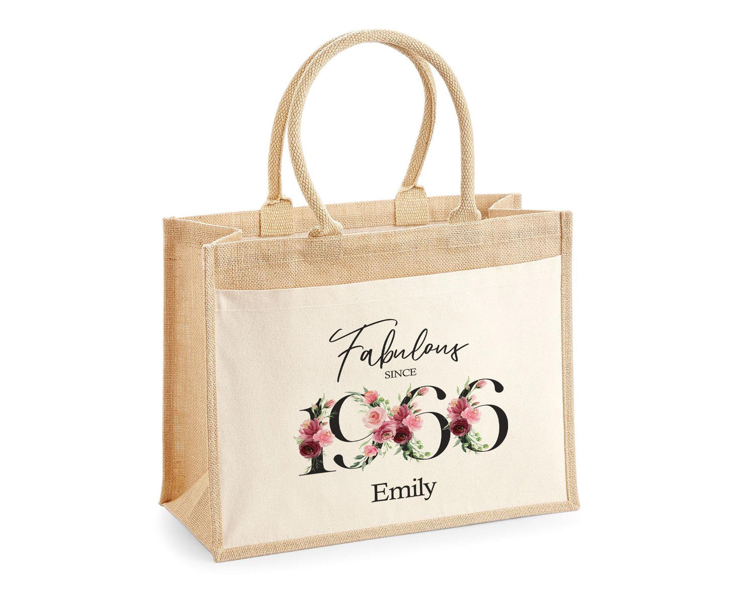 60th Birthday Gift For Women Personalised Jute Bag - Gift For Her Floral Tote Bag Gifts - Sixty 60 Fabulous Since 1966 Shopping Bag BNC60T