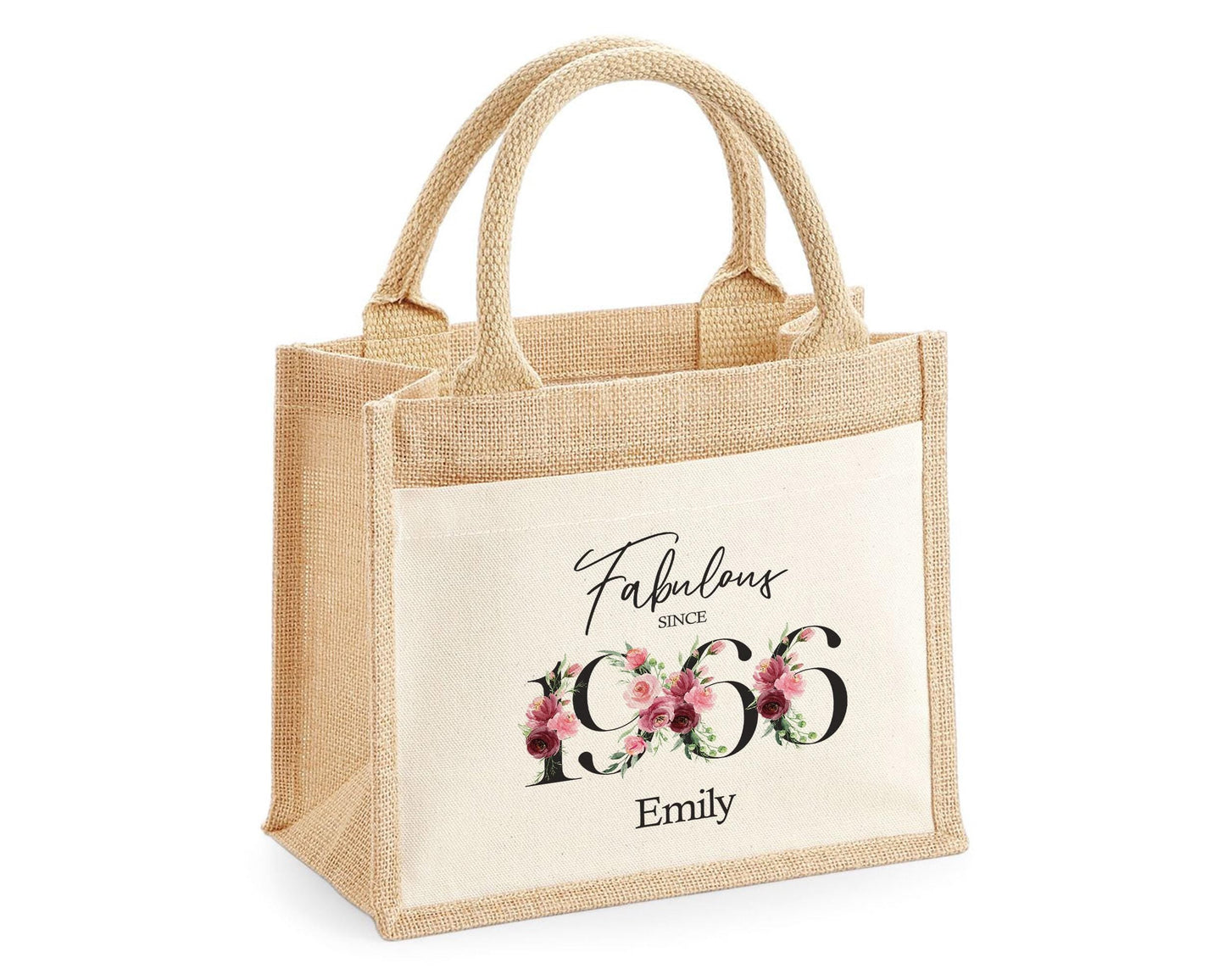 60th Birthday Gift For Women Personalised Jute Bag - Gift For Her Floral Tote Bag Gifts - Sixty 60 Fabulous Since 1966 Shopping Bag BNC60T