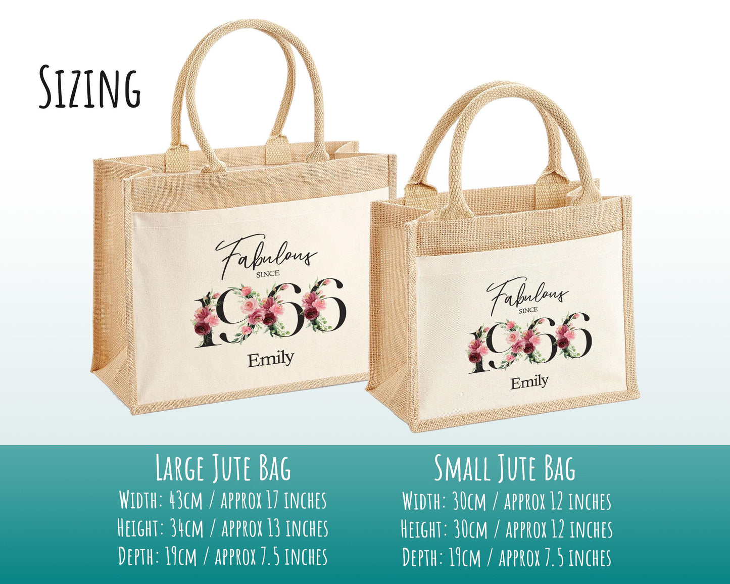 60th Birthday Gift For Women Personalised Jute Bag - Gift For Her Floral Tote Bag Gifts - Sixty 60 Fabulous Since 1966 Shopping Bag BNC60T