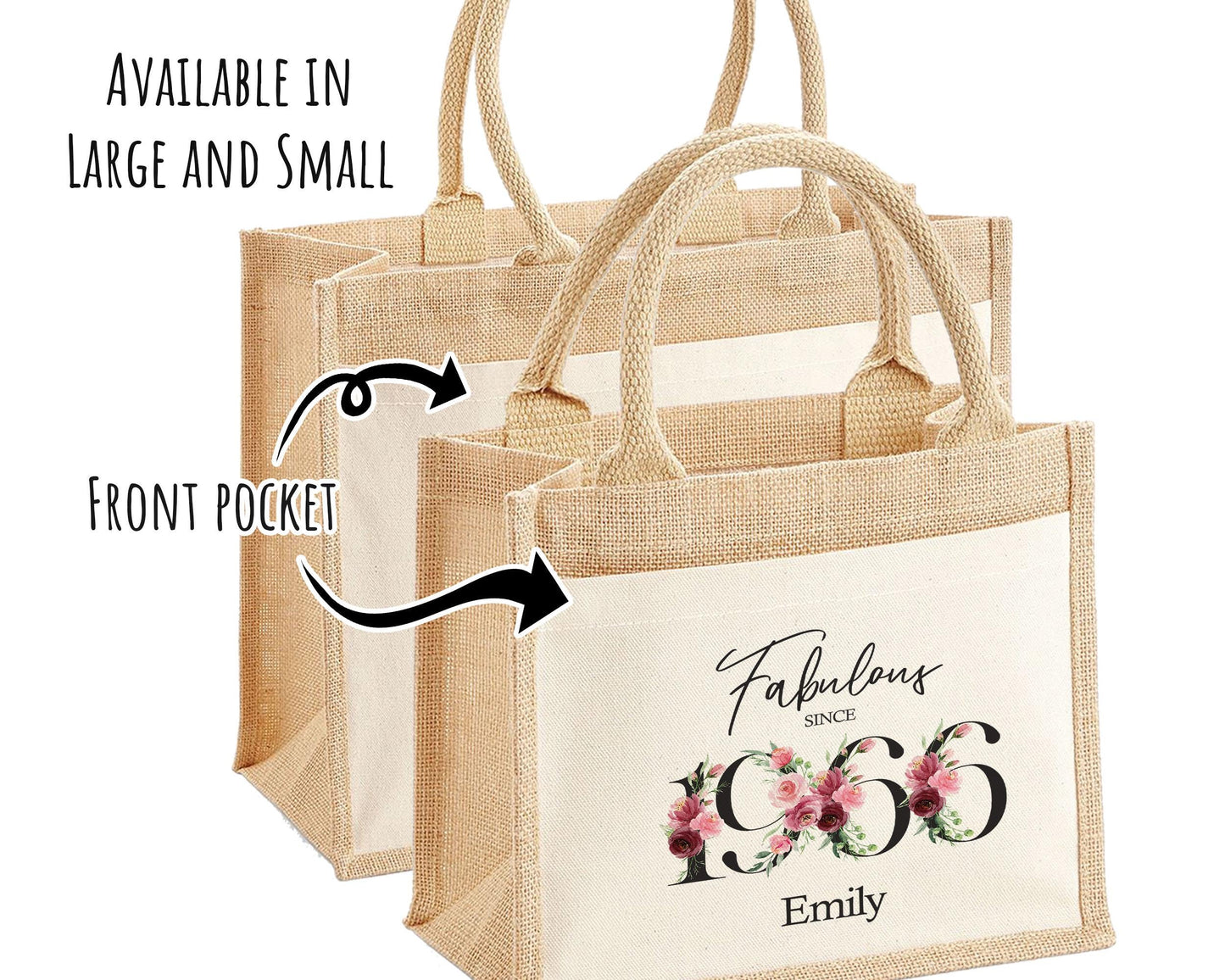 60th Birthday Gift For Women Personalised Jute Bag - Gift For Her Floral Tote Bag Gifts - Sixty 60 Fabulous Since 1966 Shopping Bag BNC60T