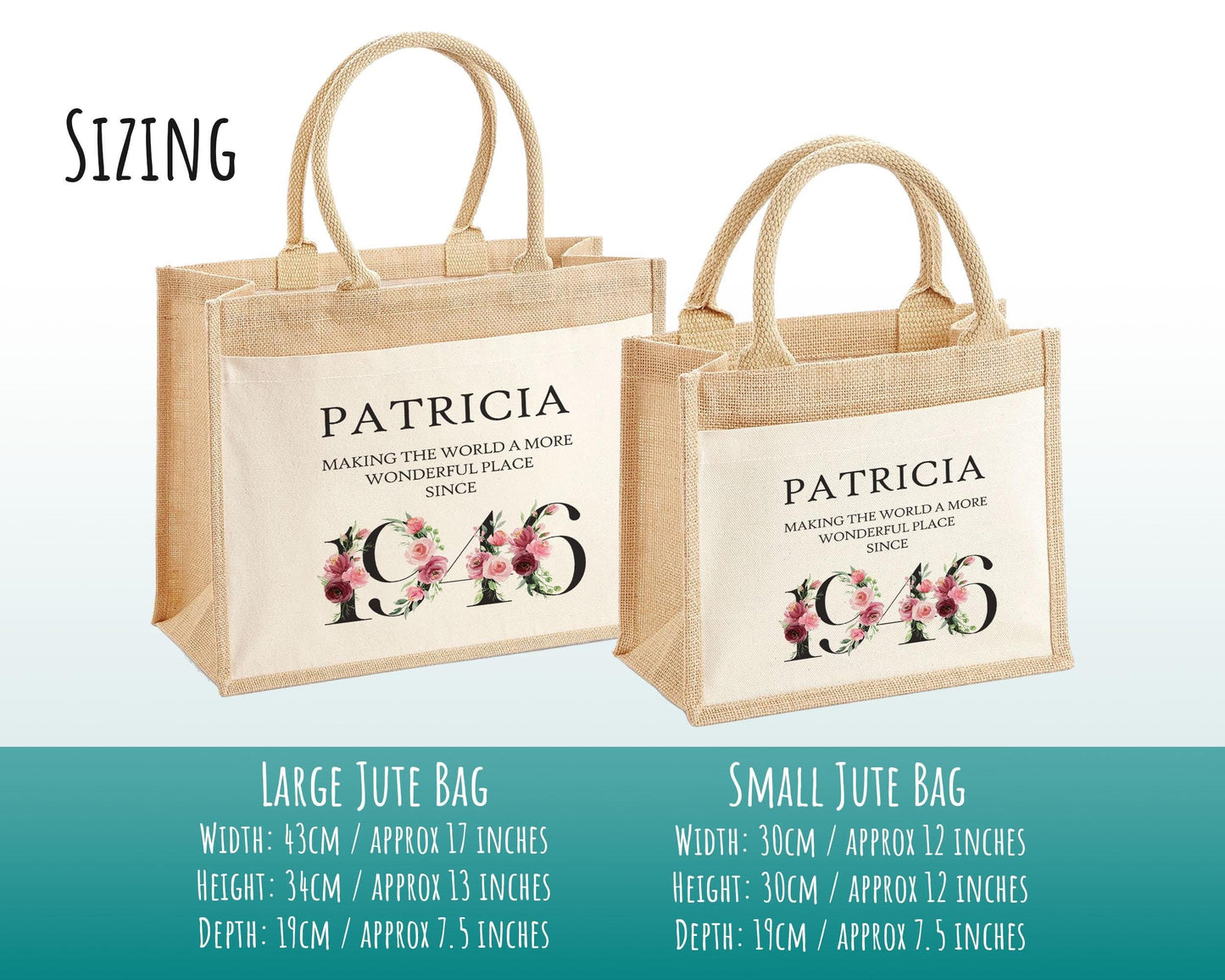80th Birthday Gift For Women Personalised Jute Bag - Gift For Her Floral Tote Bag Gifts - Eighty 80 Wonderful Since 1946 Shopping Bag BND80T