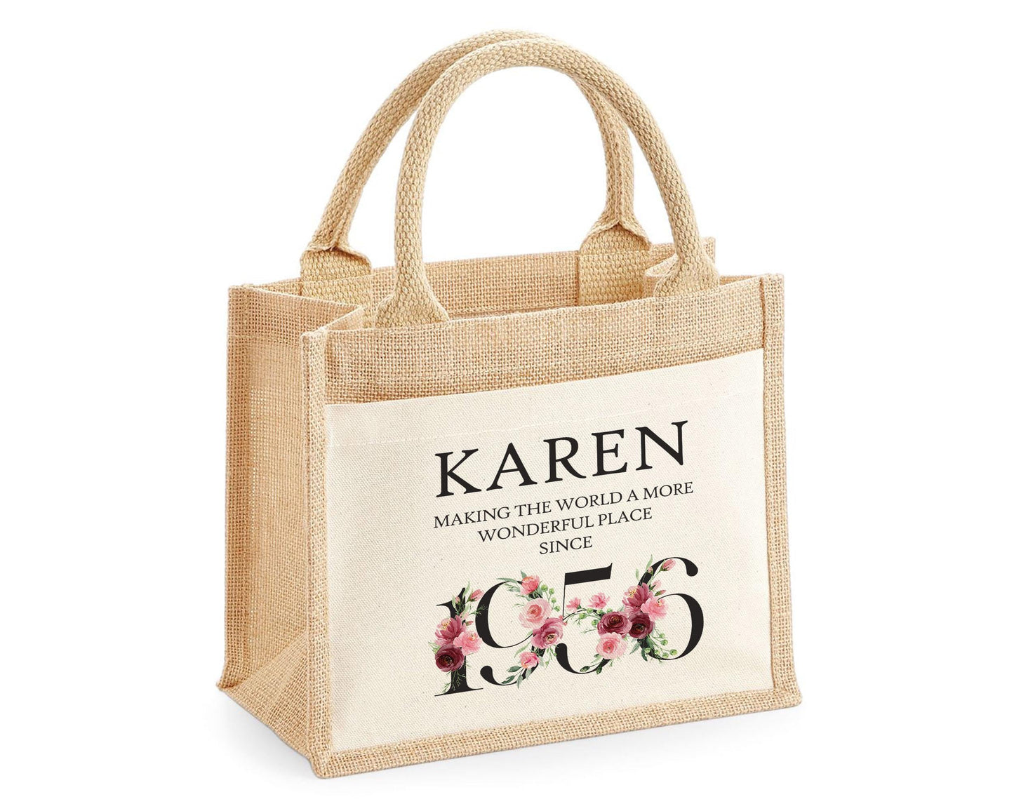 70th Birthday Gift For Women Personalised Jute Bag - Gift For Her Floral Tote Bag Gifts Seventy 70 Wonderful Since 1956 Shopping Bag BND70T
