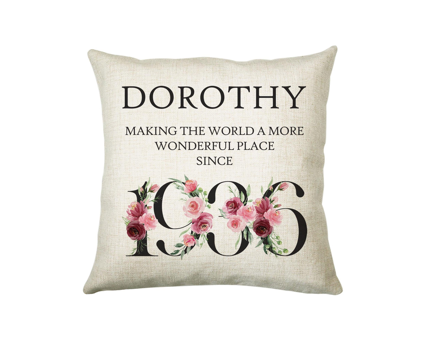 90th Birthday Gift for Women - Personalised 1936 Birthday Cushion Age 90 Gift for Her - Ladies Floral Age Design Mum Nan Gran Ninety BND90C