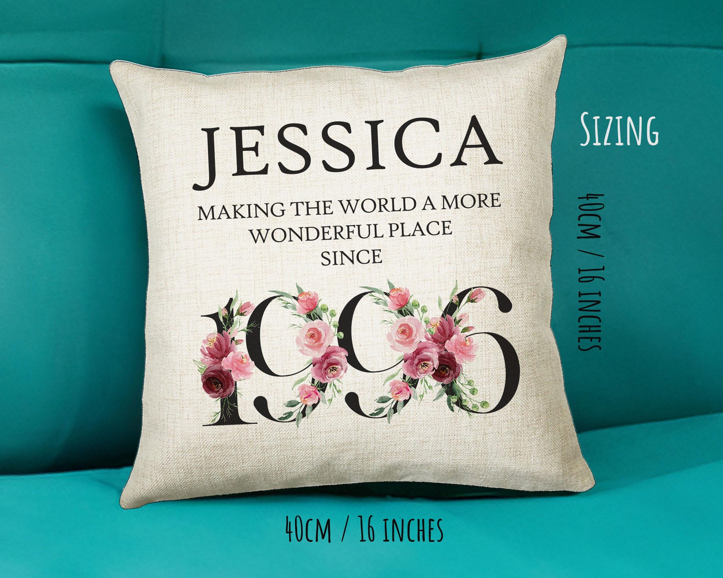 30th Birthday Gift for Her Personalised 1996 Birthday Cushion Age 30 Gift for Women - Ladies Floral Design Mum Daughter Sister Thirty BND30C