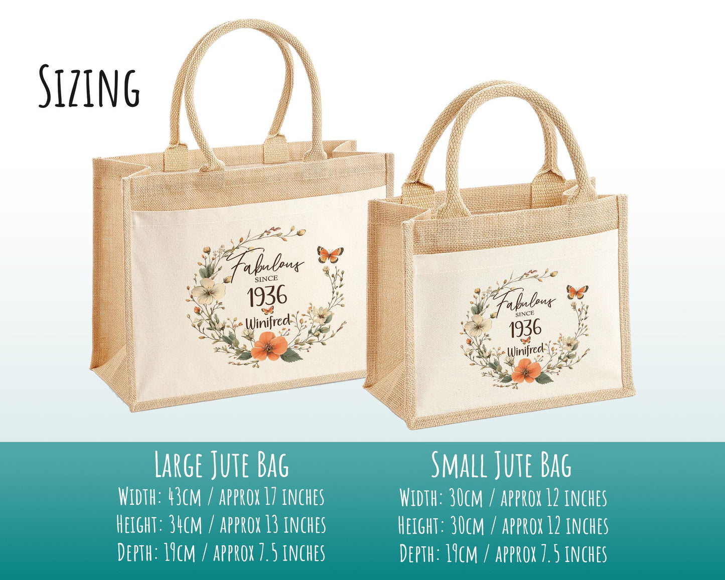 90th Birthday Gift For Women Personalised Jute Bag - Gift For Her Floral Tote Bag Gifts - Ninety 90 Fabulous Since 1936 Shopping Bag BNL90T