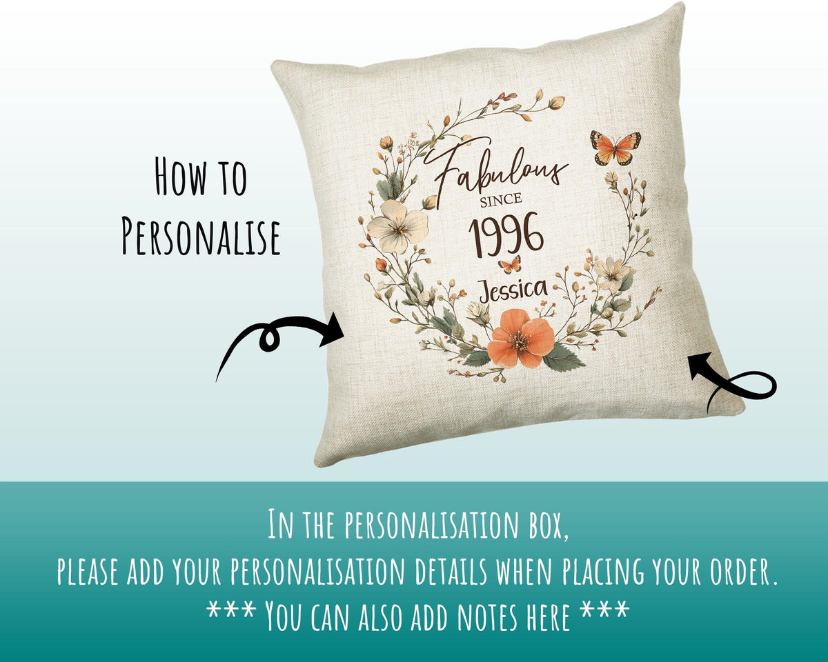 30th Birthday Gift for Her Personalised 1996 Birthday Cushion Age 30 Gift for Women - Ladies Floral Design Mum Daughter Sister Thirty BNL30C