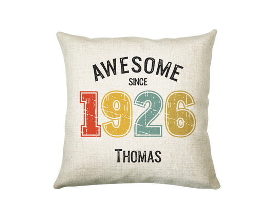 100th Birthday Gift for Men - Personalised Birthday Cushion Age 100 Gift for Him Custom Retro Number Design Dad Grandad Ninety BNG100C