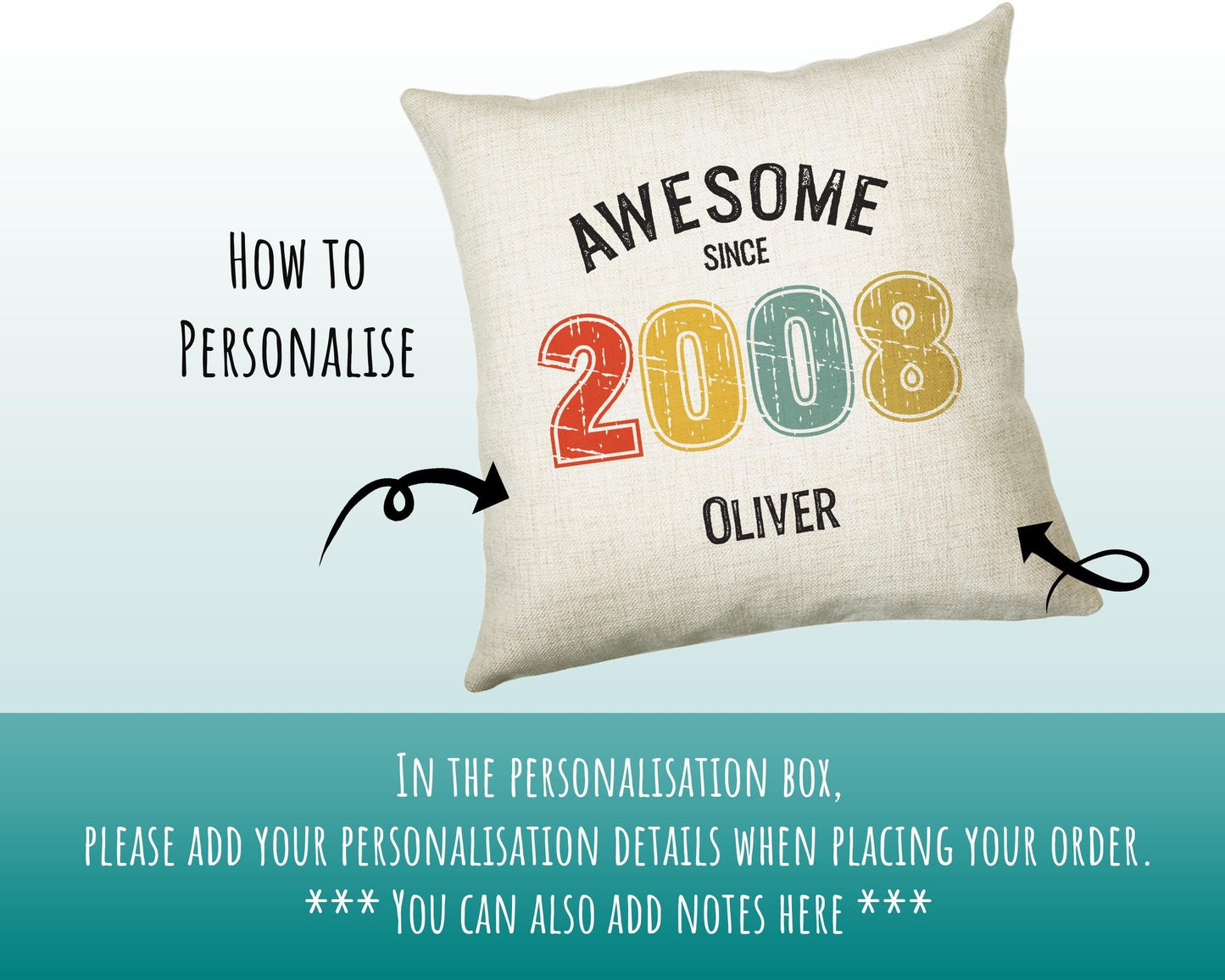 18th Birthday Gift for Men - Personalised Birthday Cushion Age 18 Gift for Him Custom Retro Vintage Number Design Boy Son Eighteen BNG18C
