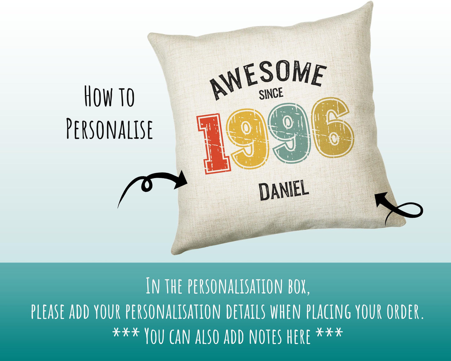 30th Birthday Gift for Men - Personalised Birthday Cushion Age 30 Gift for Him Custom Retro Vintage Number Design Dad Grandad Thirty BNG30C