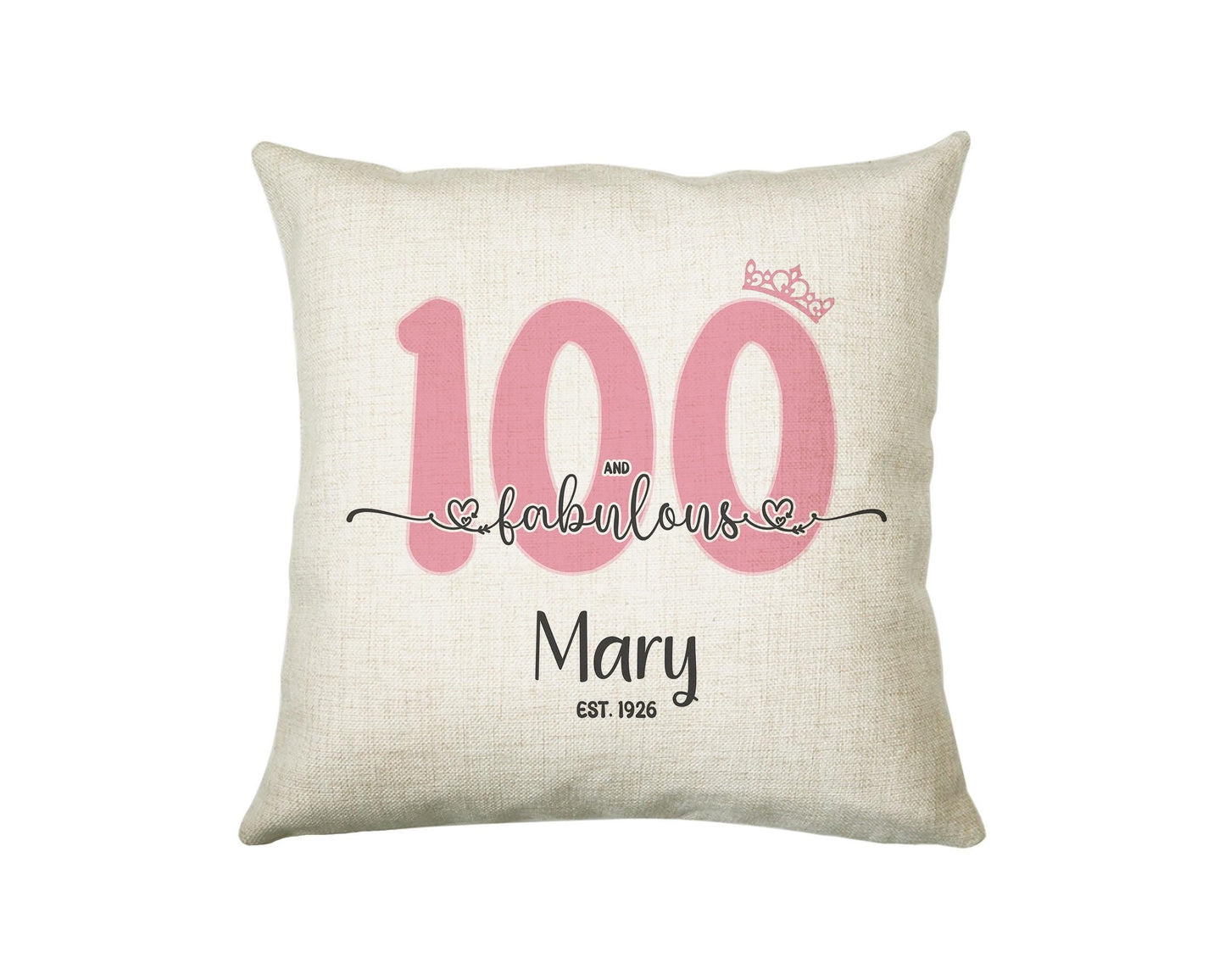 100th Birthday Gift for Women 100 and Fabulous Est 1926 Personalised Birthday Cushion Gift for Her Ladies Pink Design Nan Hundred BNH100C