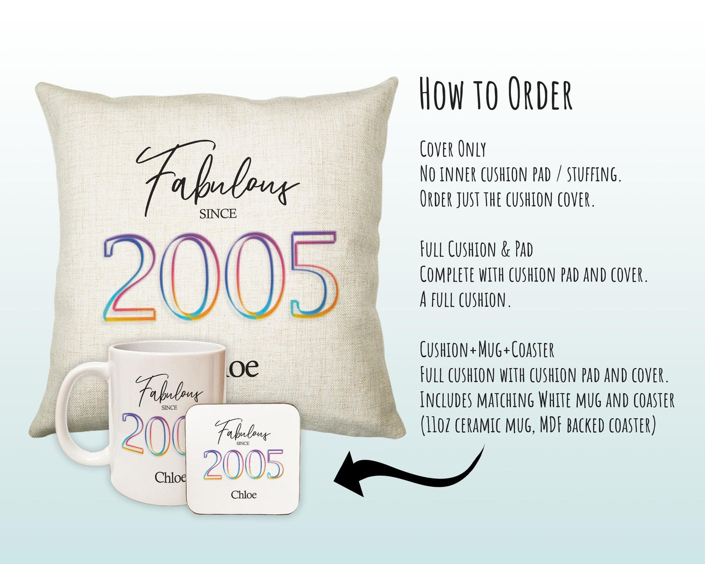 21st Birthday Gift for Women - Personalised 2005 Birthday Cushion Age 21 Gift for Her Lady Floral Design Daughter Sister Twenty One BNN21C