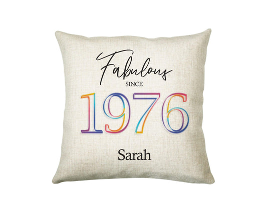 50th Birthday Gift for Women - Personalised 1976 Birthday Cushion Age 50 Gift for Her - Ladies Floral Design Mum Nan Sister Fifty BNN50C