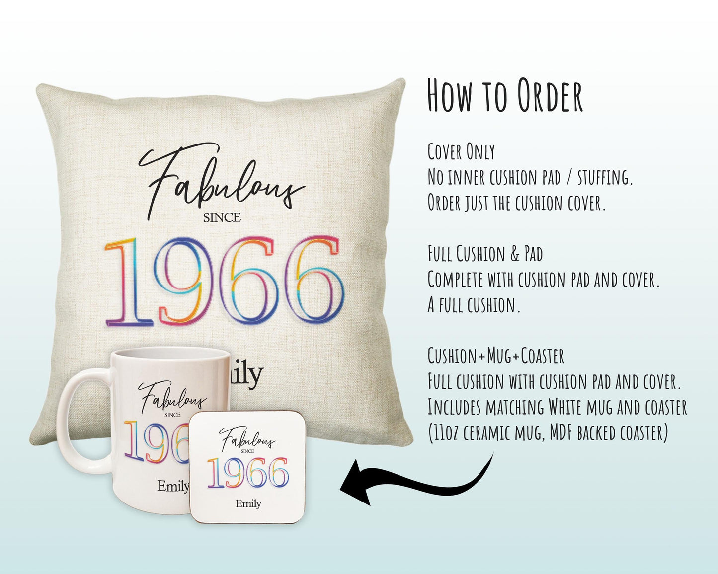 60th Birthday Gift for Women - Personalised 1966 Birthday Cushion Age 60 Gift for Her - Ladies Floral Age Design Mum Nan Gran Sixty BNN60C