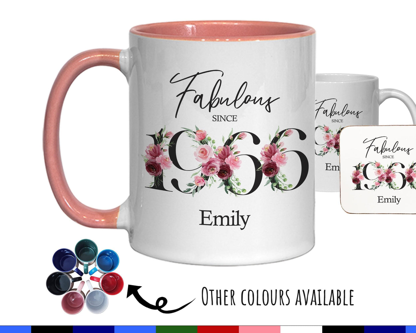 60th Birthday Gift for Women - Fabulous Since 1966 Personalised Coffee Mug Coaster Age 60 Gift for Her - Ladies Floral Design Mum BNC60M