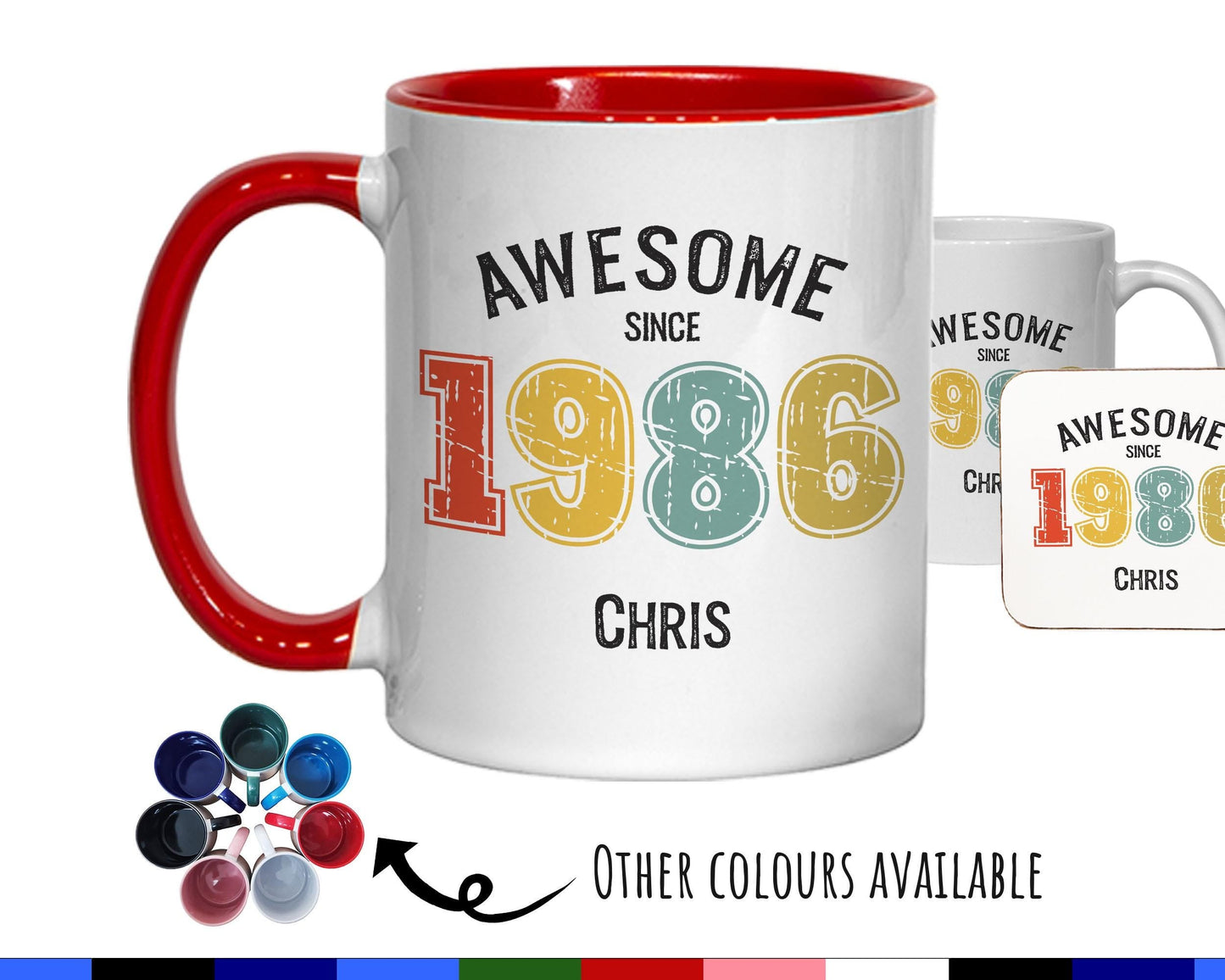 40th Birthday Gift for Men - Awesome Since 1986 Personalised Coffee Mug Coaster Age 40 Gift for Him - Retro Number Design Dad Son BNG40M