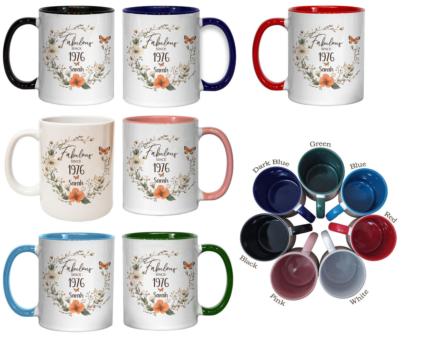 50th Birthday Gift for Women - Fabulous Since 1976 Personalised Mug Coaster Age 50 Gift for Her Ladies Floral Butterfly Daughter Mum BNL50M