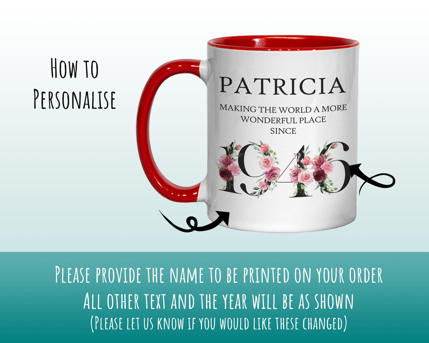 80th Birthday Gift for Women - Wonderful Since 1946 Personalised Coffee Mug Coaster 80 Gift for Her - Ladies Floral Design Nan Gran BND80M