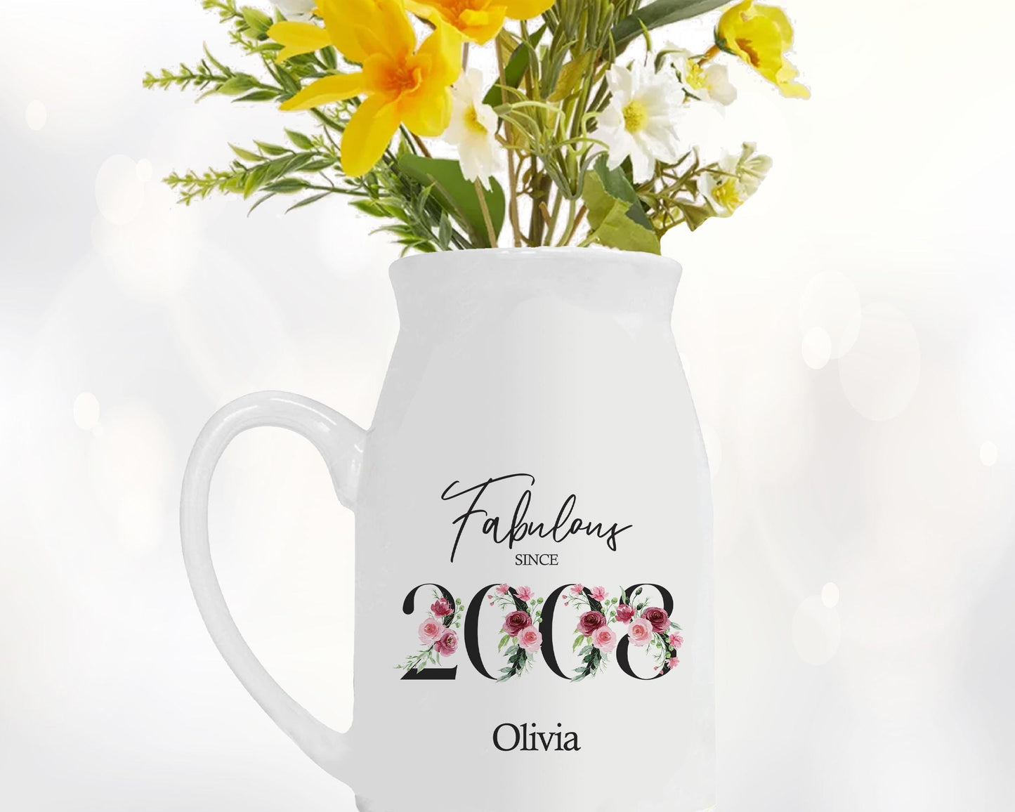 18th Birthday Gift for Her - Fabulous Since 2008 Small Personalised Flower Pot Vase 18 Gift for Women Floral Design Daughter Sister BNC18