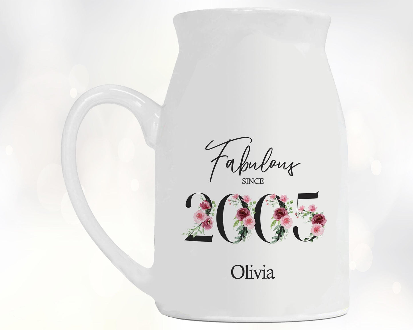 21st Birthday Gift for Her - Fabulous Since 2005 Small Personalised Flower Pot Vase 21 Gift for Women Floral Design Daughter Sister BNC21