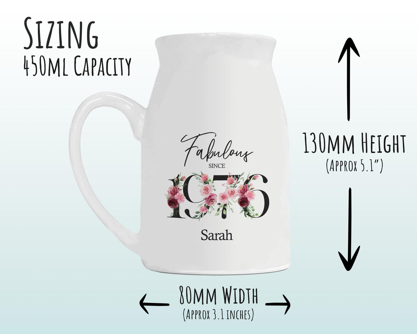 50th Birthday Gift for Women - Fabulous Since 1976 Small Personalised Flower Pot Vase 50 Gift for Her Ladies Floral Design Mum Nan BNC50
