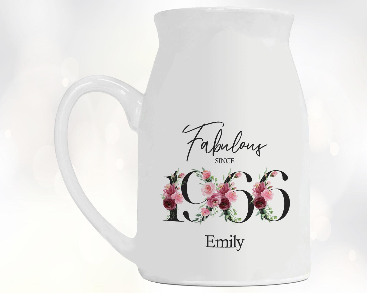 60th Birthday Gift for Women - Fabulous Since 1966 Small Personalised Flower Pot Vase 60 Gift for Her Ladies Floral Design Mum Nan BNC60