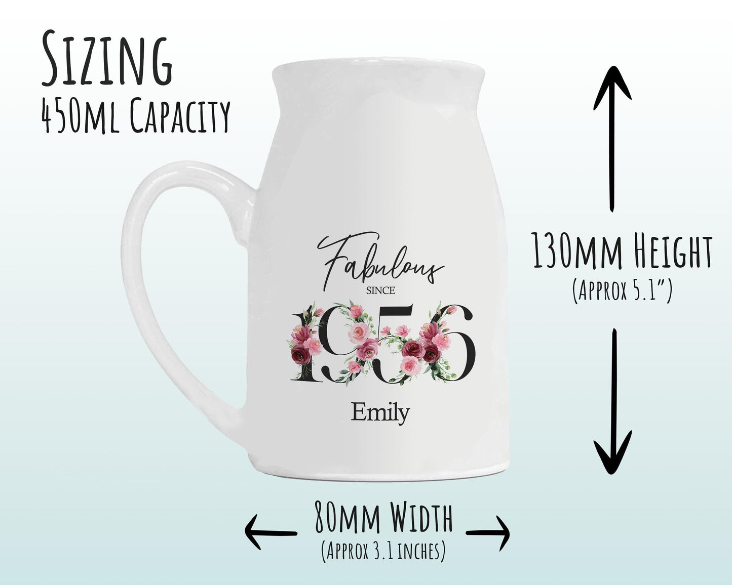 70th Birthday Gift for Women - Fabulous Since 1956 Small Personalised Flower Pot Vase 70 Gift for Her Ladies Floral Design Nan Gran BNC70