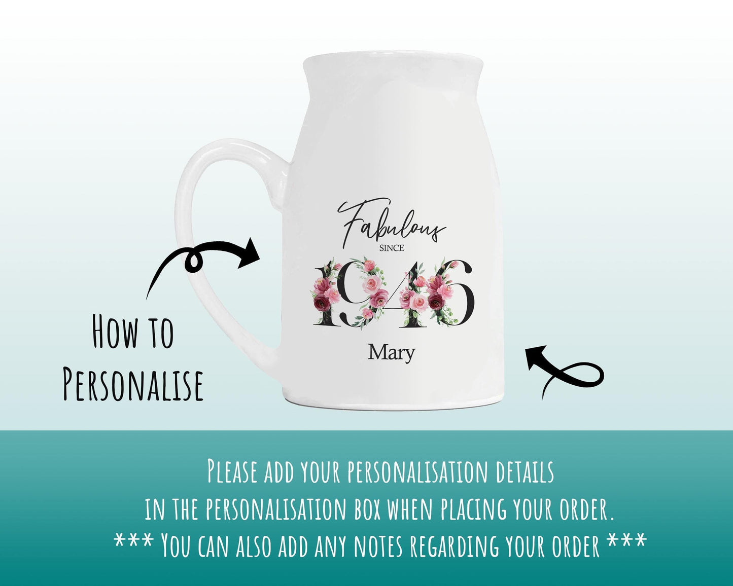 80th Birthday Gift for Women - Fabulous Since 1946 Small Personalised Flower Pot Vase 80 Gift for Her Ladies Floral Design Nan Gran BNC80