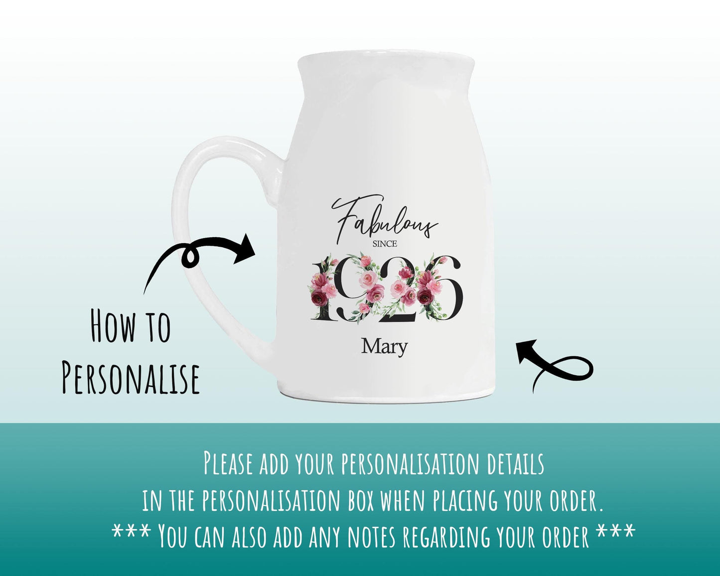 100th Birthday Gift for Women - Fabulous Since 1926 Small Personalised Flower Pot Vase 100 Gift for Her Ladies Floral Design Nan Gran BNC100