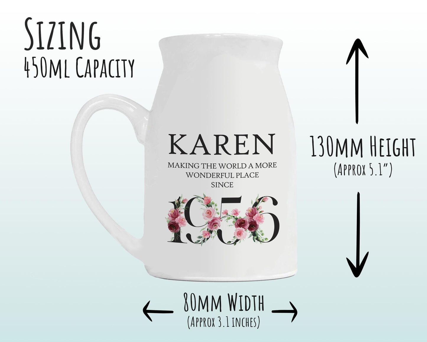 70th Birthday Gift for Women - Wonderful since 1956 Small Personalised Flower Pot Vase 70 Gift for Her Ladies Floral Design Nan Gran BND70