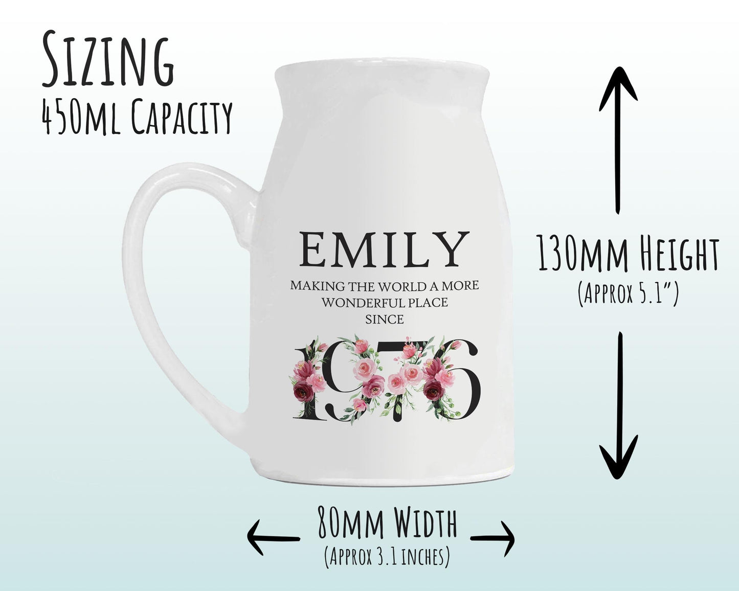 50th Birthday Gift for Women - Wonderful since 1976 Small Personalised Flower Pot Vase 50 Gift for Her Ladies Floral Design Mum Nan BND50