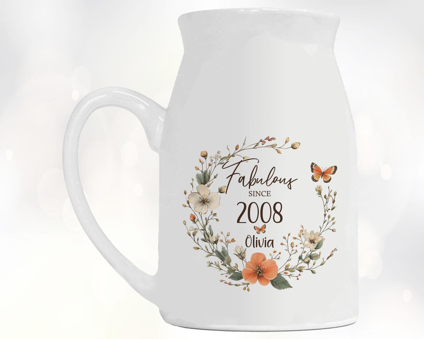 18th Birthday Gift for Her - Fabulous Since 2008 Small Personalised Flower Pot Vase 18 Gift for Women Floral Design Daughter Sister BNL18